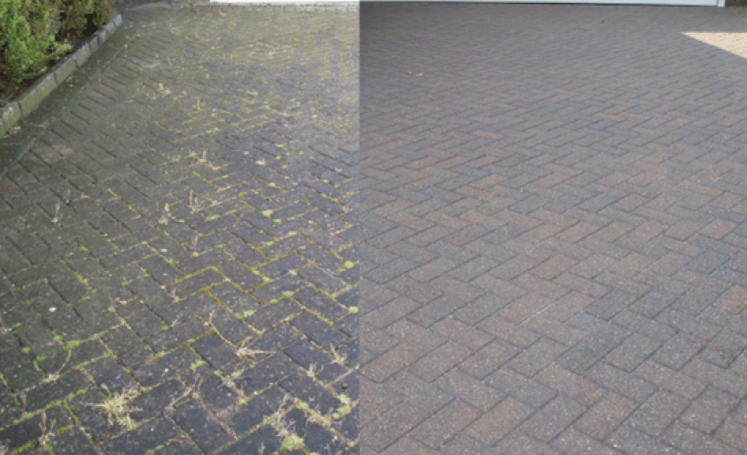 Cobble lock driveway power washed in Athlone